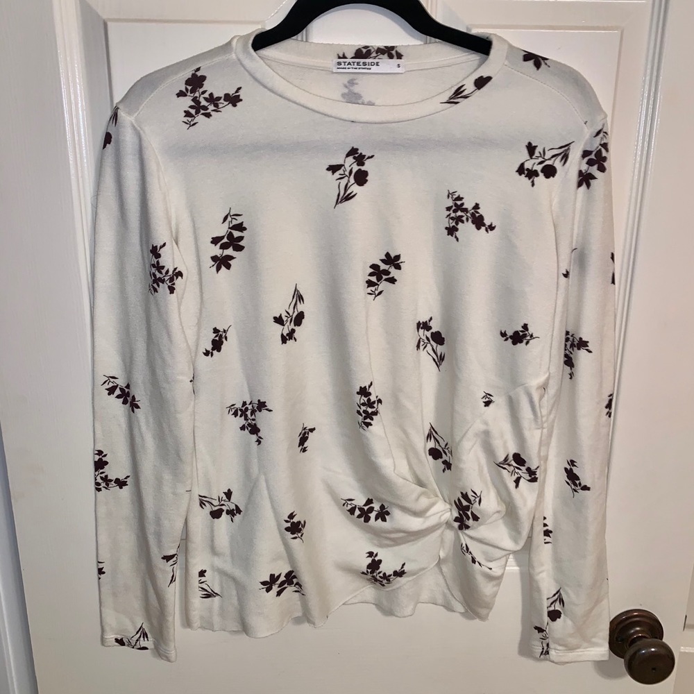 Stateside Floral Twist Front Long Sleeve Pullover